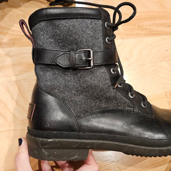 UGG Kesey Waterproof Leather Wool Combat Boots Womens 10 Black Utility Winter - Picture 7 of 16